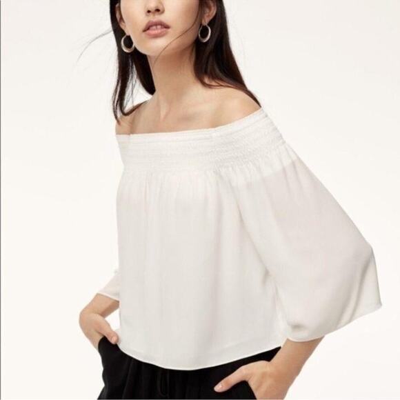 Aritzia BabatonThe Rodrigo Blouse Pale Pink Off-Shoulder 3/4 Sleeve Women's XS - Picture 1 of 8